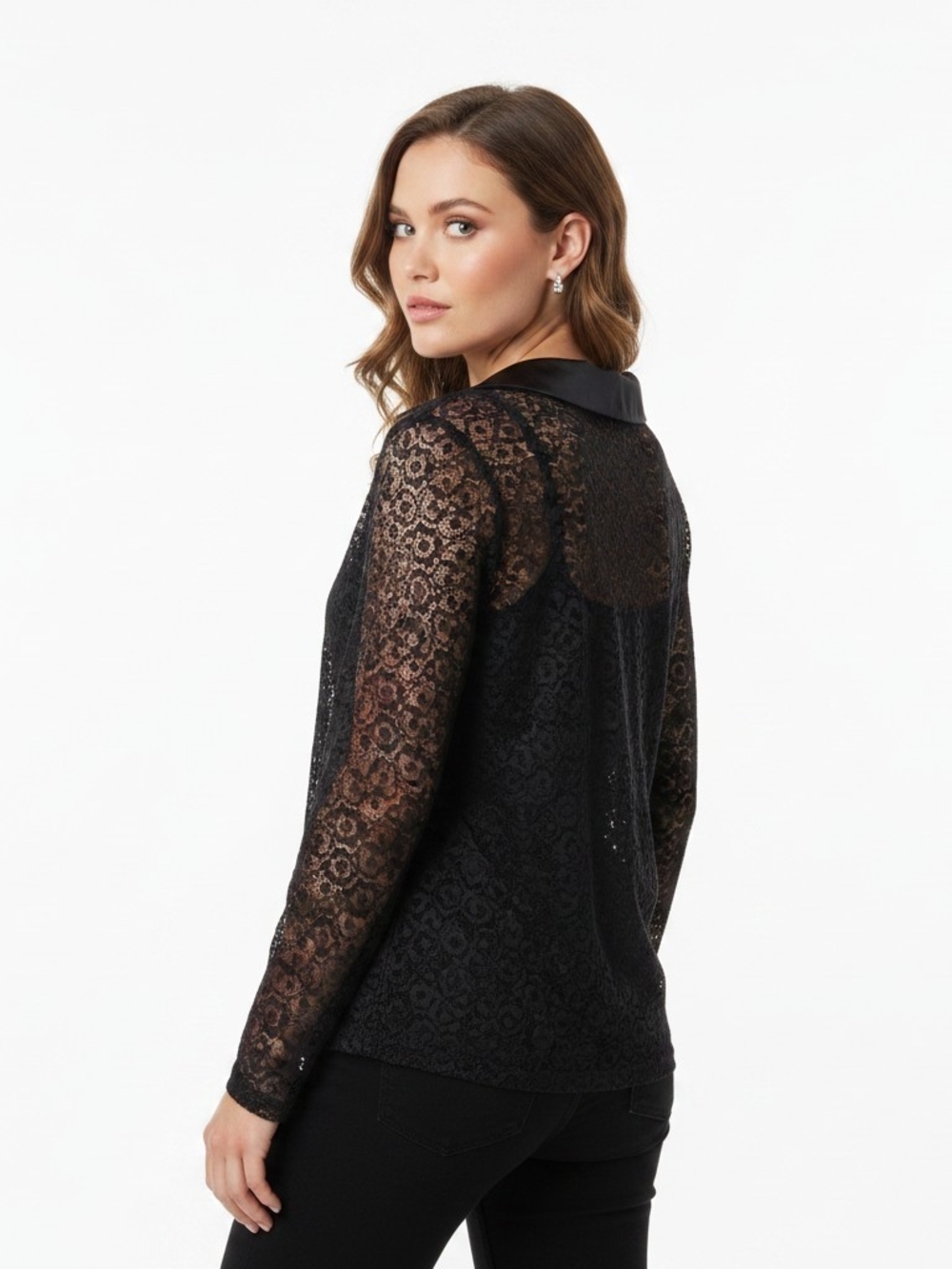 Anthropologie Maeve Black Lace Collared Button Down Blouse Top 1X